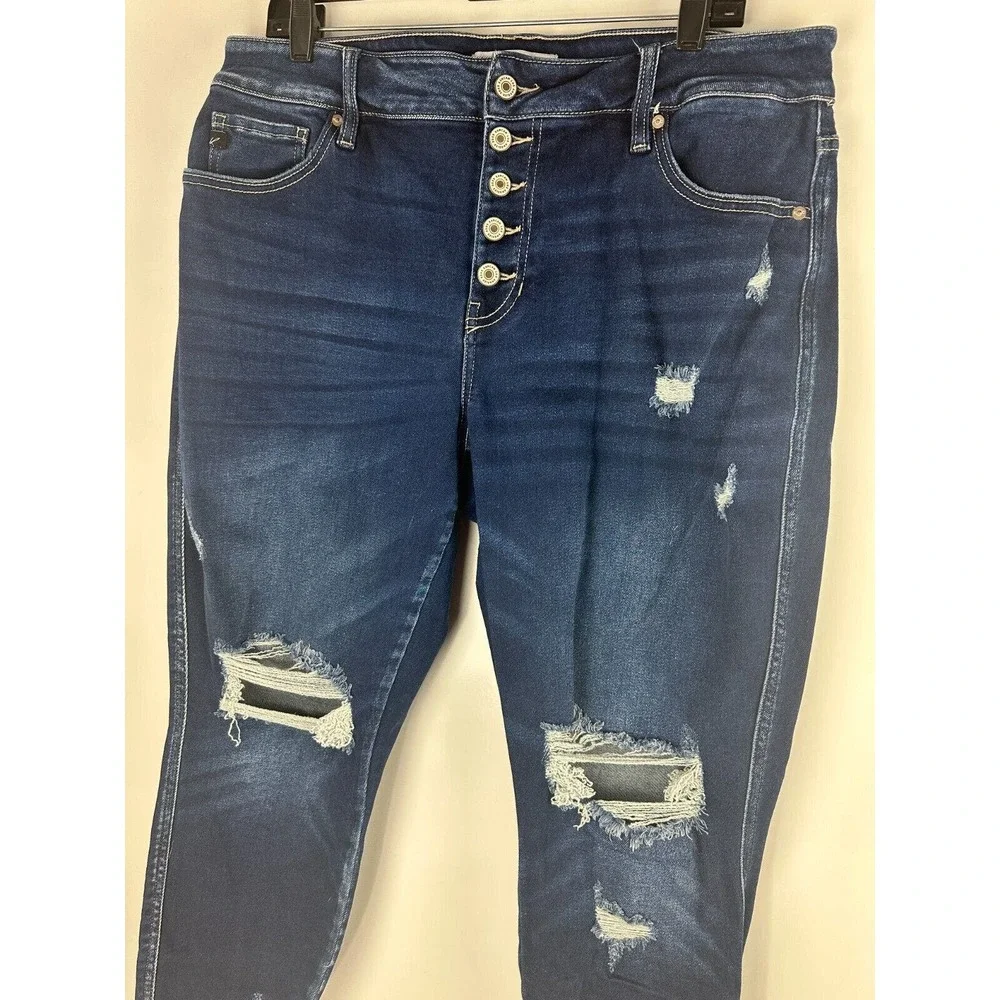 KanCan Skinny Curvy High Rise Frayed Hem Jean Blue Jeans Women's Plus Size 16 - Picture 7 of 10